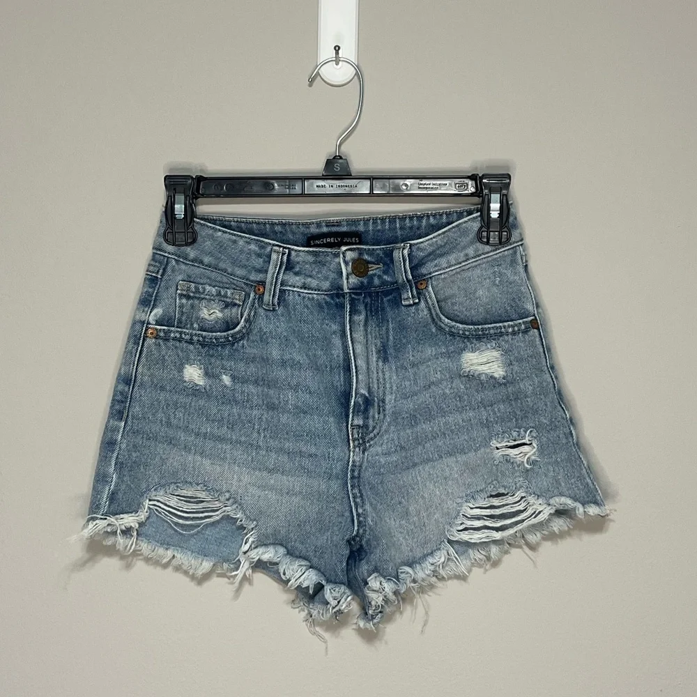 Sincerely Jules Blue Jean Shorts High-Waisted Distressed - Picture 1 of 3